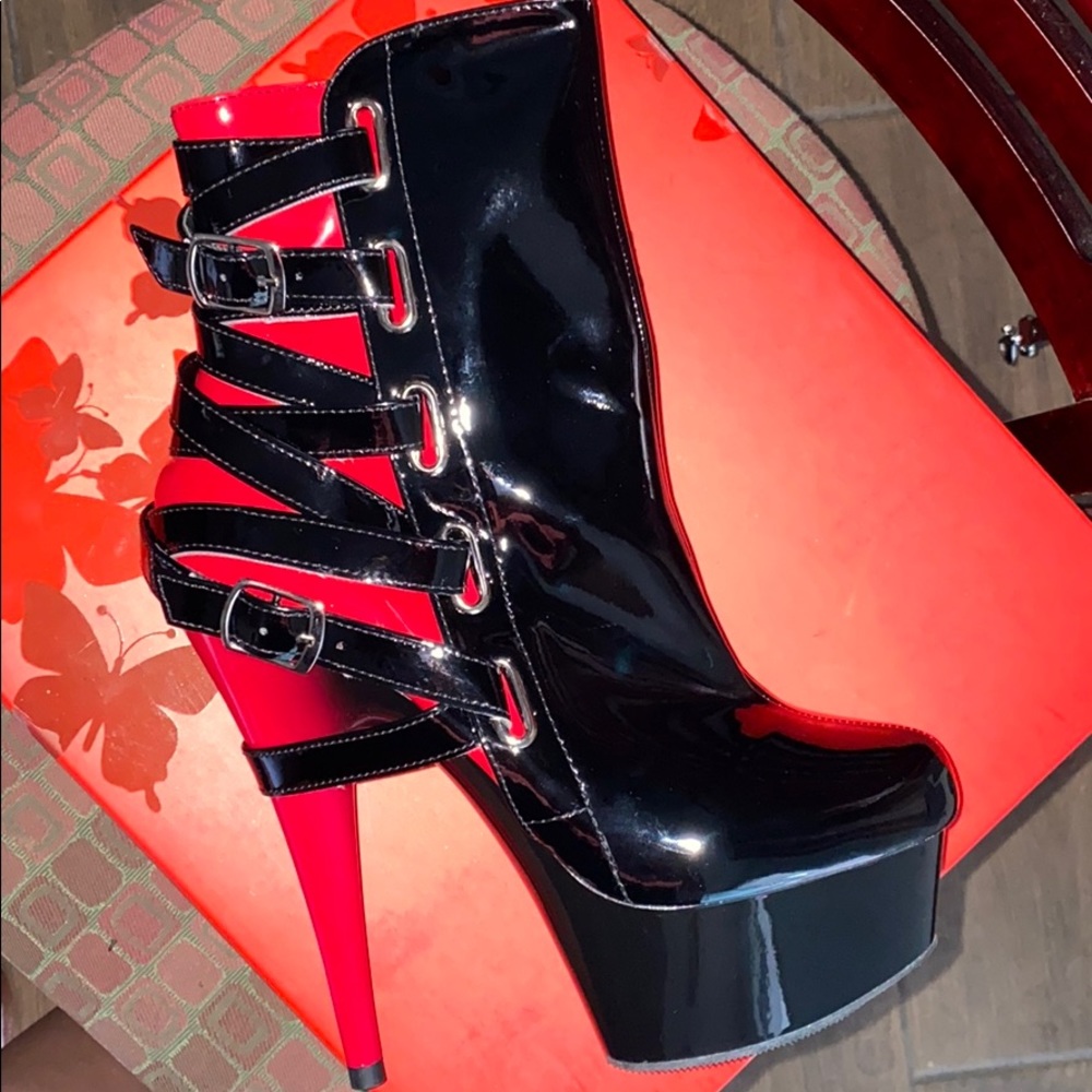 Black red high heel boot